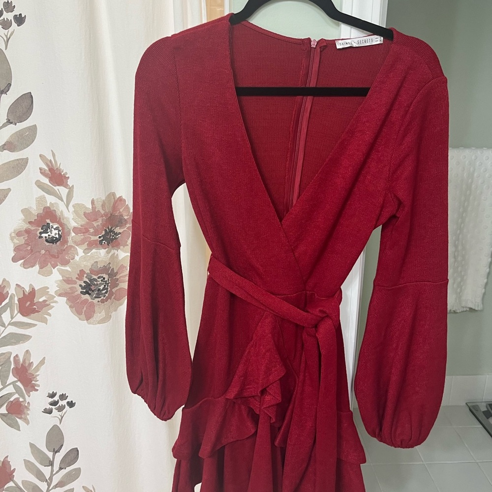 Saints + Secrets red wrap dress